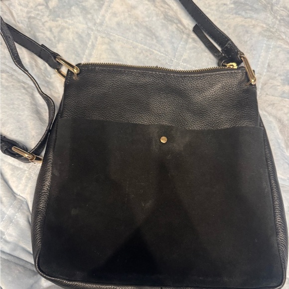 7 For All Mankind Handbags - 7 for All Mankind  Black Leather & Suede Crossbody Bag with Gold Hardware